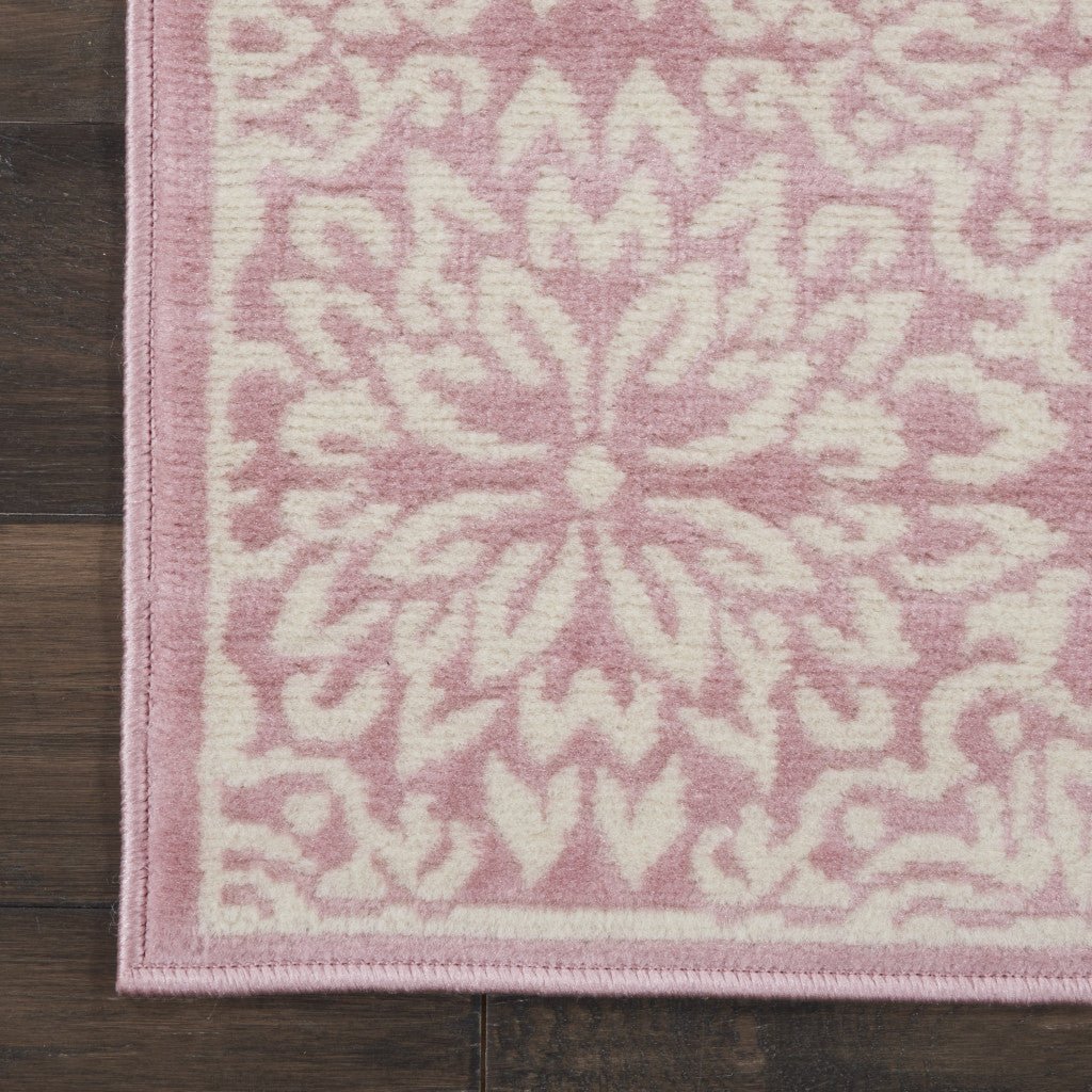 7 Pink Floral Power Loom Runner Rug Image 3