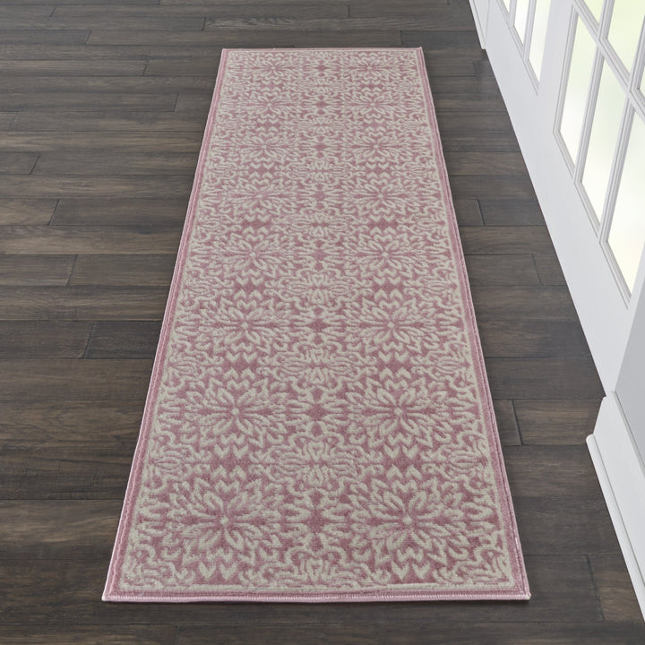 7 Pink Floral Power Loom Runner Rug Image 5