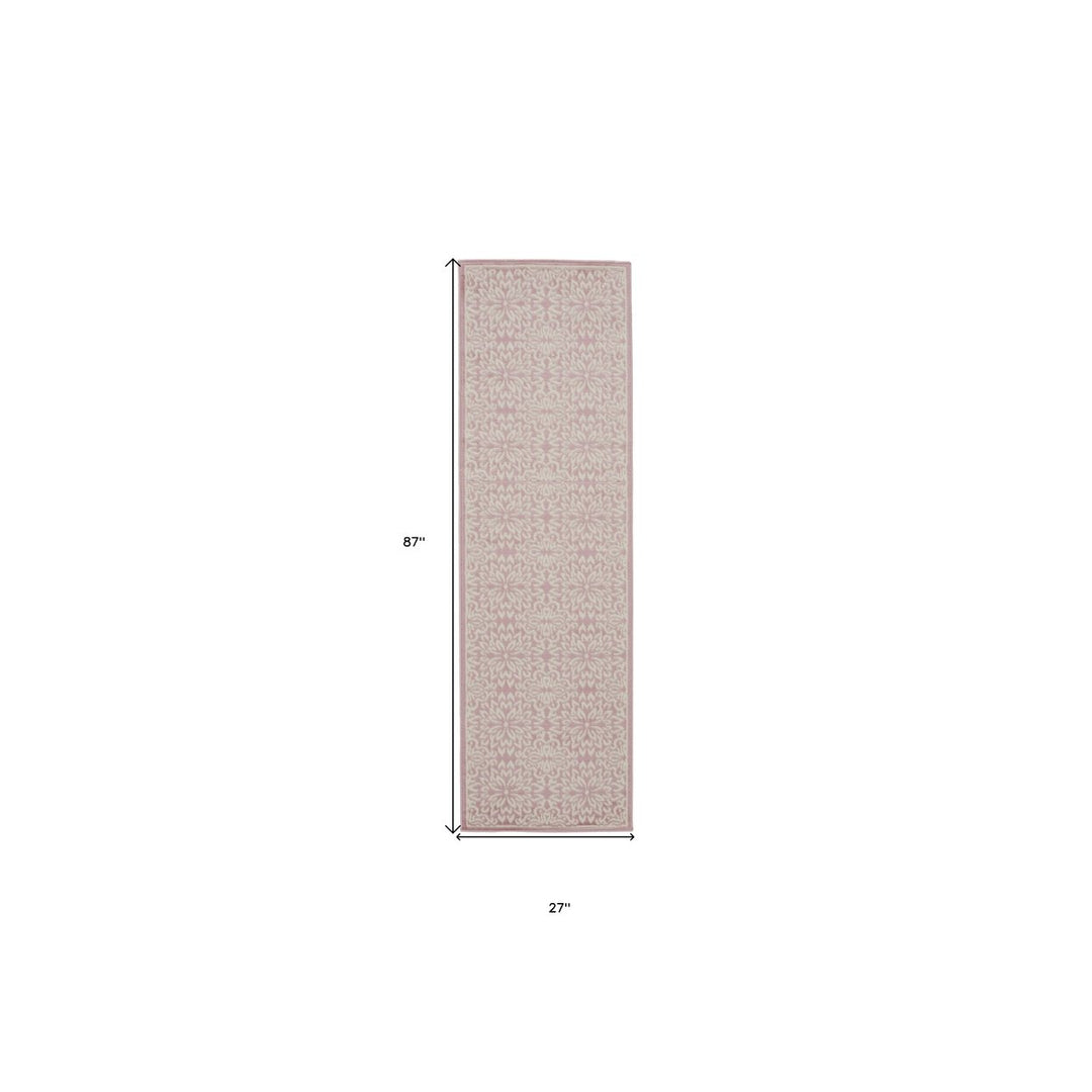 7 Pink Floral Power Loom Runner Rug Image 6