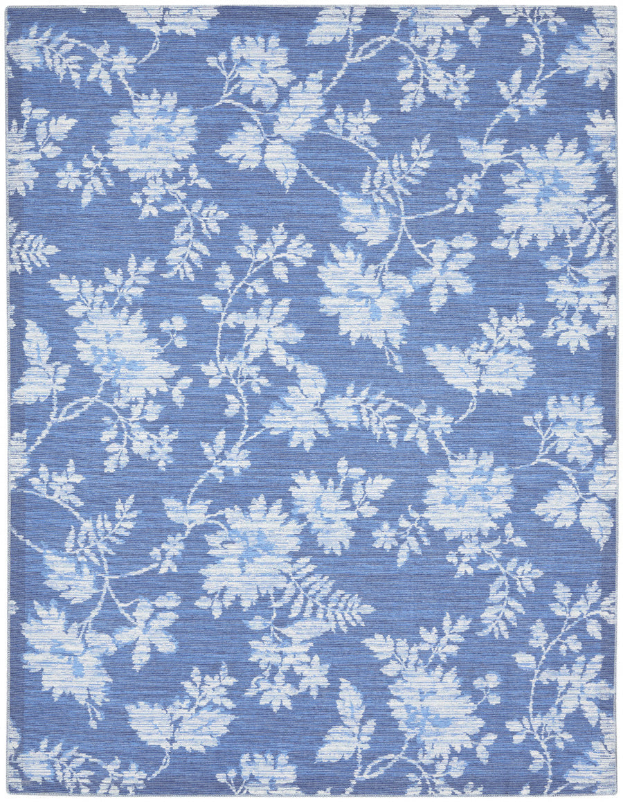 8 X 10 Blue Floral Distressed Washable Area Rug Image 1