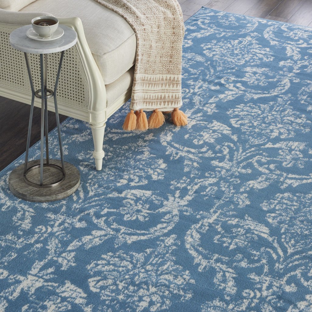 8 X 10 Blue Damask Power Loom Area Rug Image 5