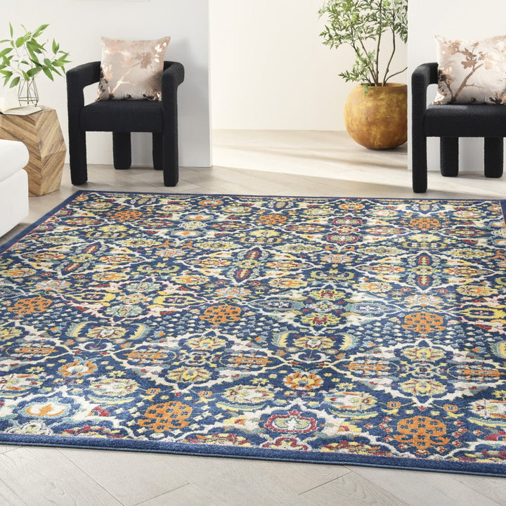 8 X 10 Blue Floral Power Loom Area Rug Image 3