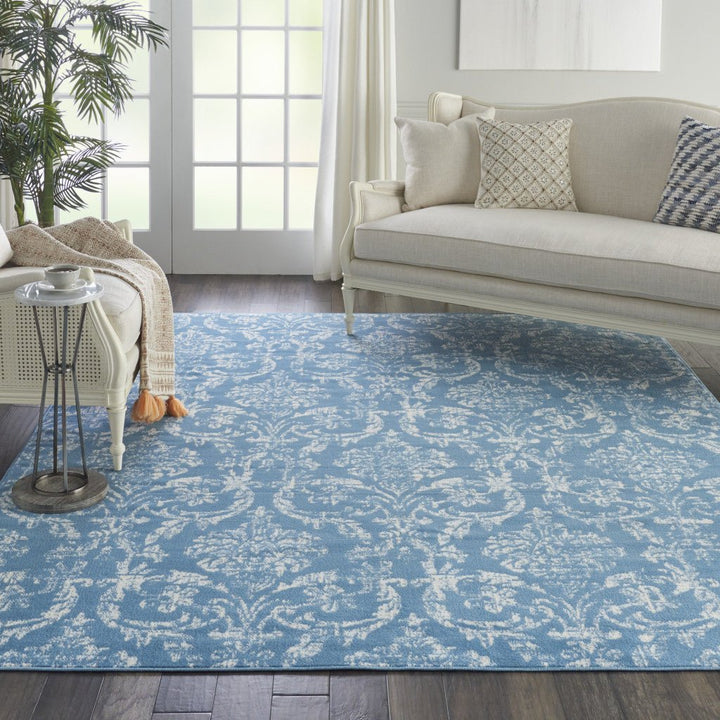 8 X 10 Blue Damask Power Loom Area Rug Image 6