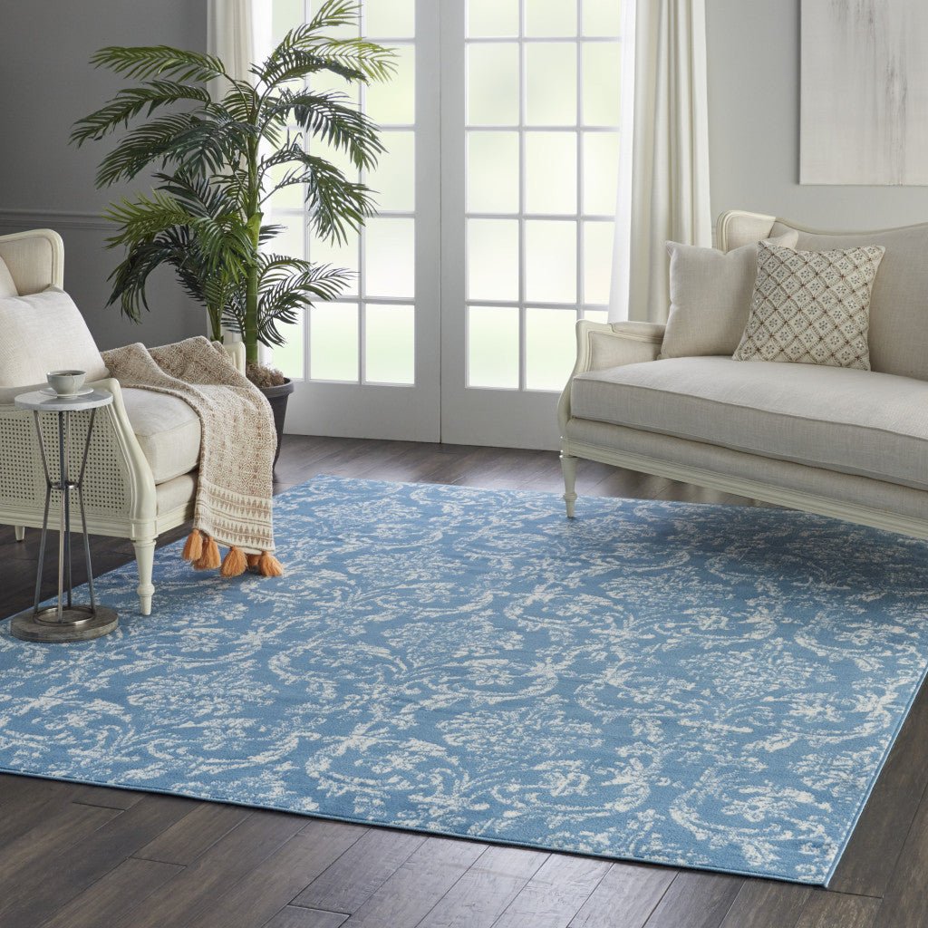 8 X 10 Blue Damask Power Loom Area Rug Image 7