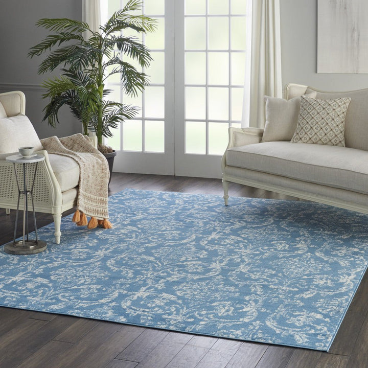 8 X 10 Blue Damask Power Loom Area Rug Image 7