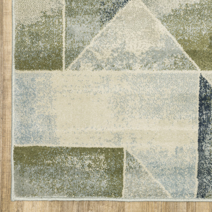 8 X 10 Blue Green Grey Gold And Ivory Geometric Power Loom Stain Resistant Area Rug Image 4