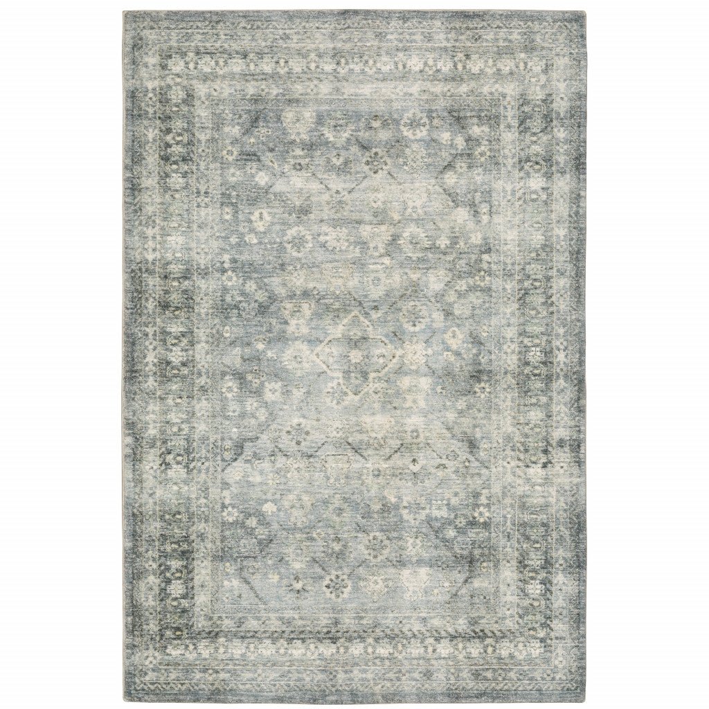 8 X 10 Blue Ivory And Grey Oriental Power Loom Stain Resistant Area Rug Image 2