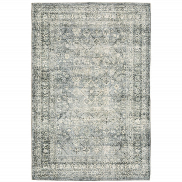 8 X 10 Blue Ivory And Grey Oriental Power Loom Stain Resistant Area Rug Image 2