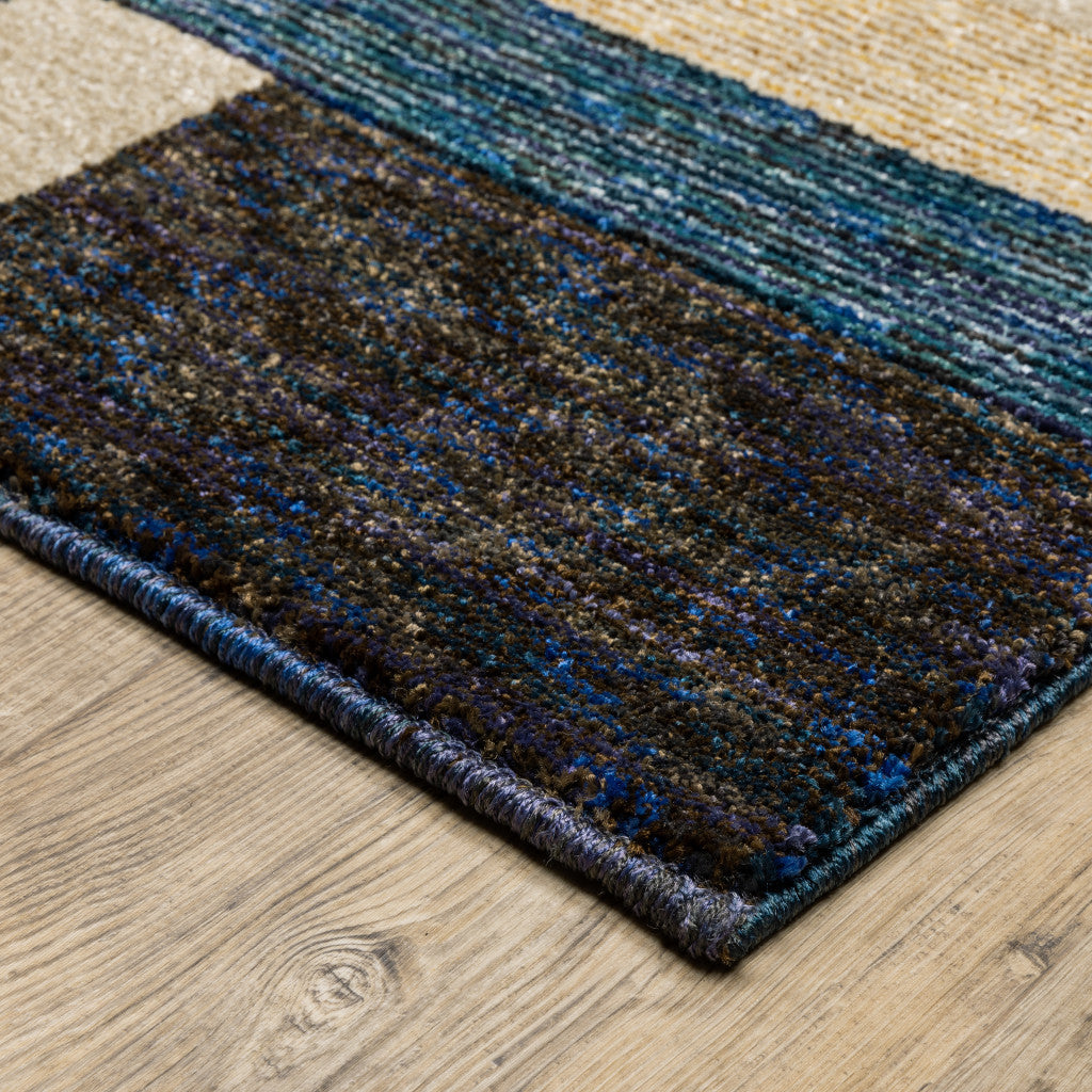 7 x 10 Blue and Beige Geometric Power Loom Area Rug Image 2