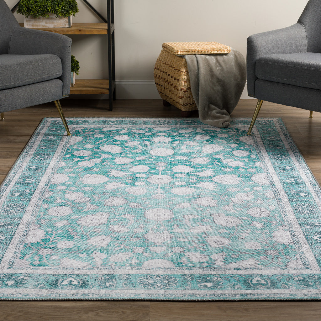 8 X 10 Blue Oriental Distressed Non Skid Area Rug Image 8