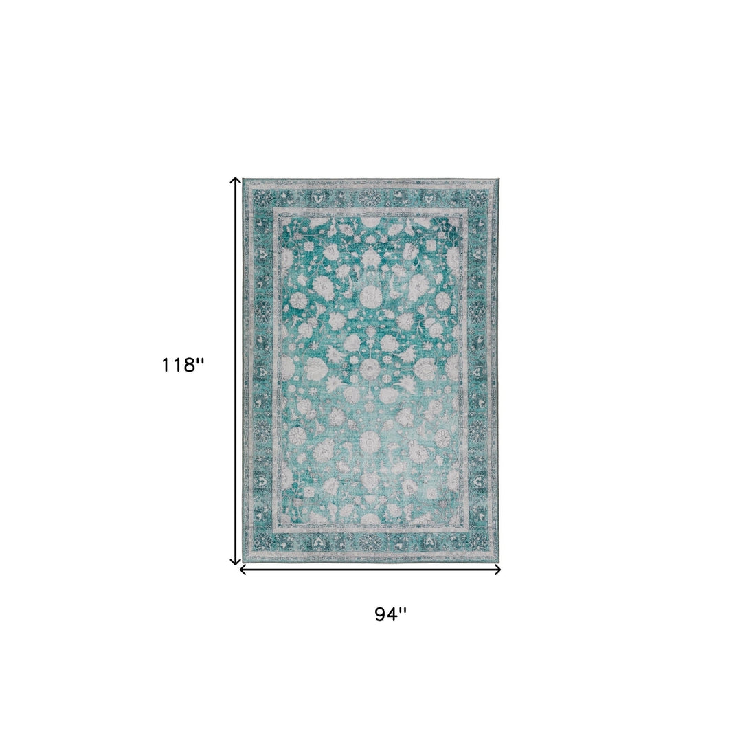 8 X 10 Blue Oriental Distressed Non Skid Area Rug Image 9