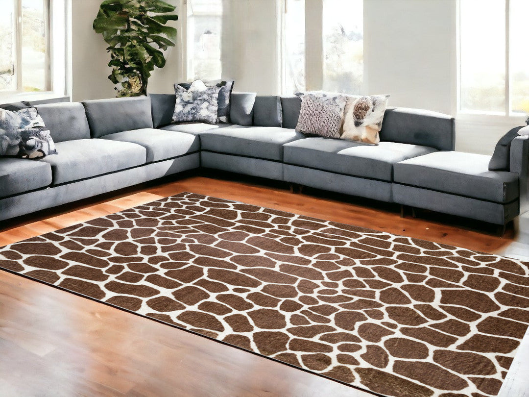 8 x 10 Brown Animal Print Shag Non Skid Area Rug Image 1