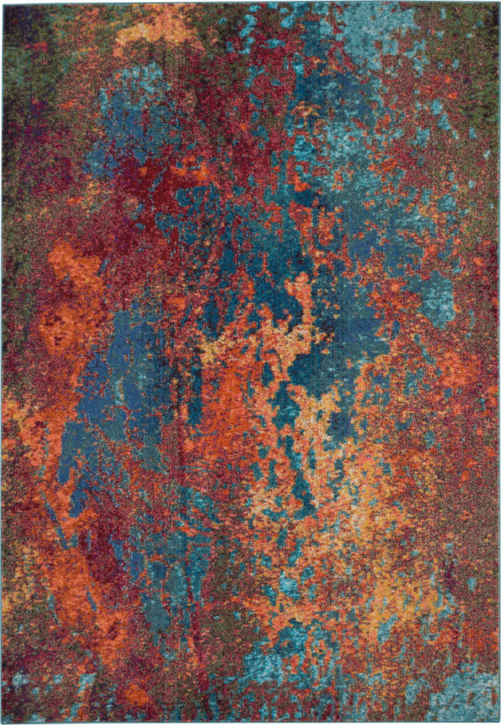 7 x 10 Blue and Orange Abstract Power Loom Area Rug Image 1