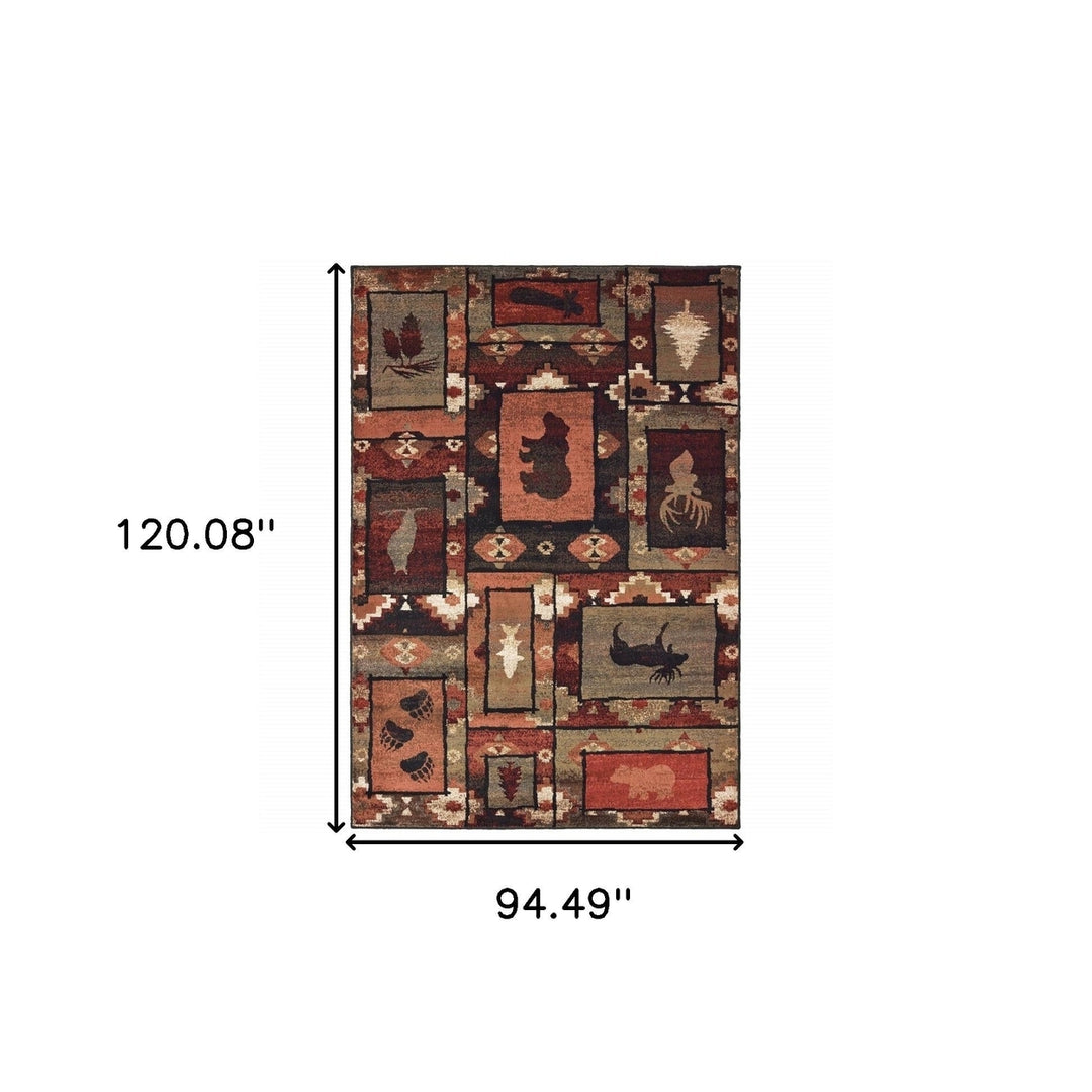 8 X 10 Brown Rust Berry Sage Green Gold And Ivory Southwestern Power Loom Stain Resistant Area Rug Image 5