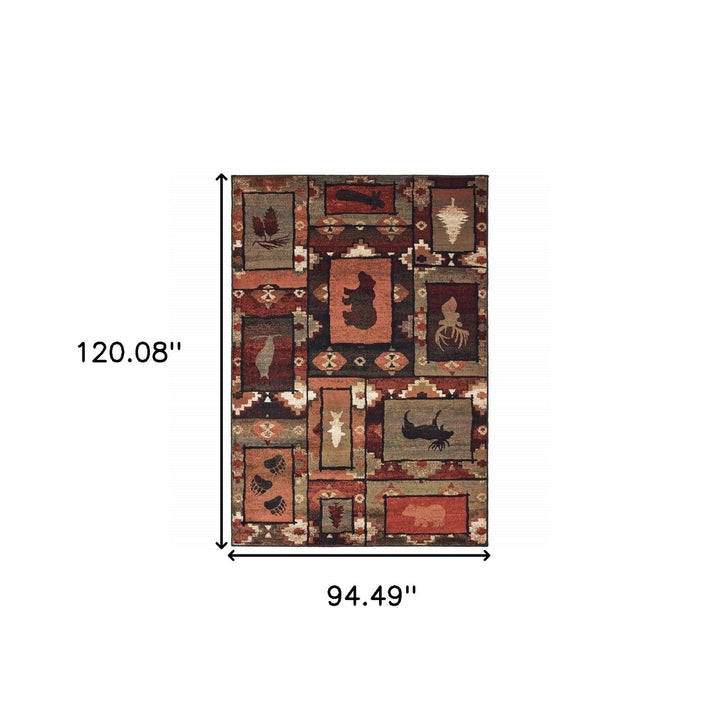 8 X 10 Brown Rust Berry Sage Green Gold And Ivory Southwestern Power Loom Stain Resistant Area Rug Image 5