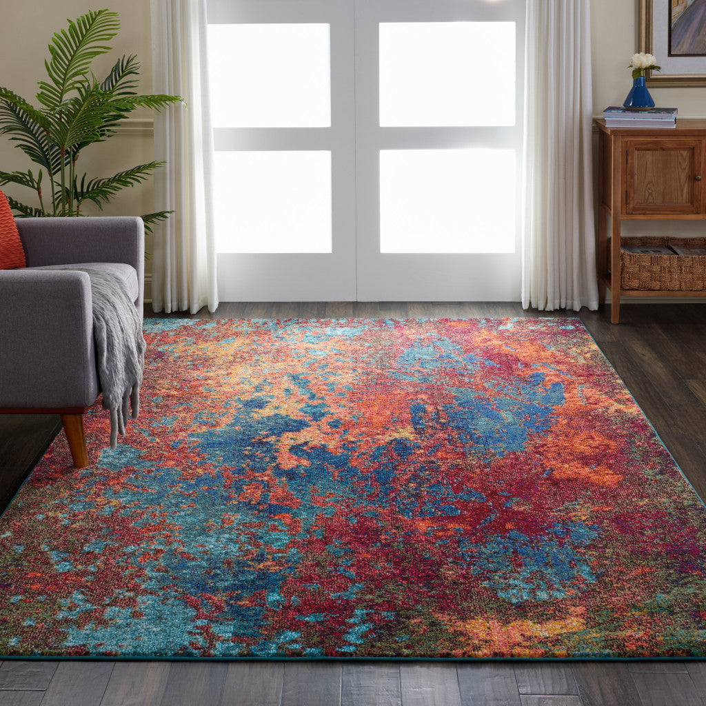 7 x 10 Blue and Orange Abstract Power Loom Area Rug Image 7