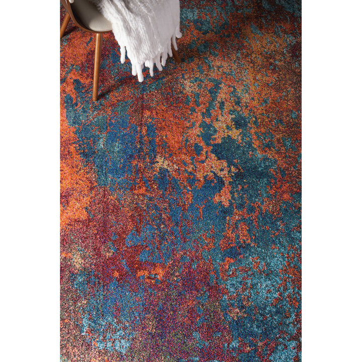 7 x 10 Blue and Orange Abstract Power Loom Area Rug Image 10