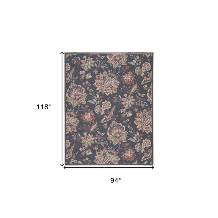 8 X 10 Charcoal Floral Distressed Washable Area Rug Image 4