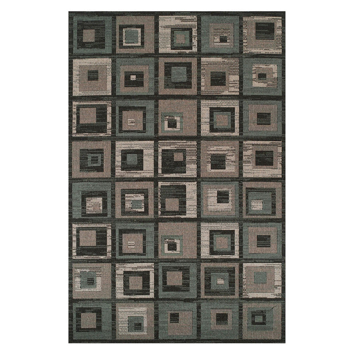 8 X 10 Color Block Beige And Teal Checkered Stain Resistant Area Rug Image 1