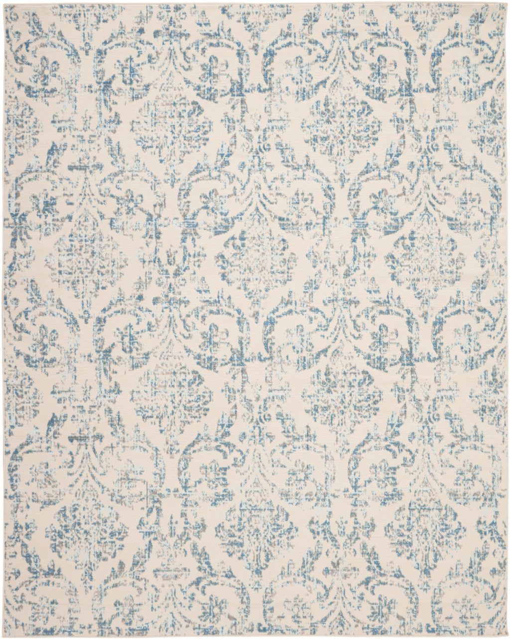 8 x 10 Cream Damask Power Loom Non Skid Area Rug Image 1