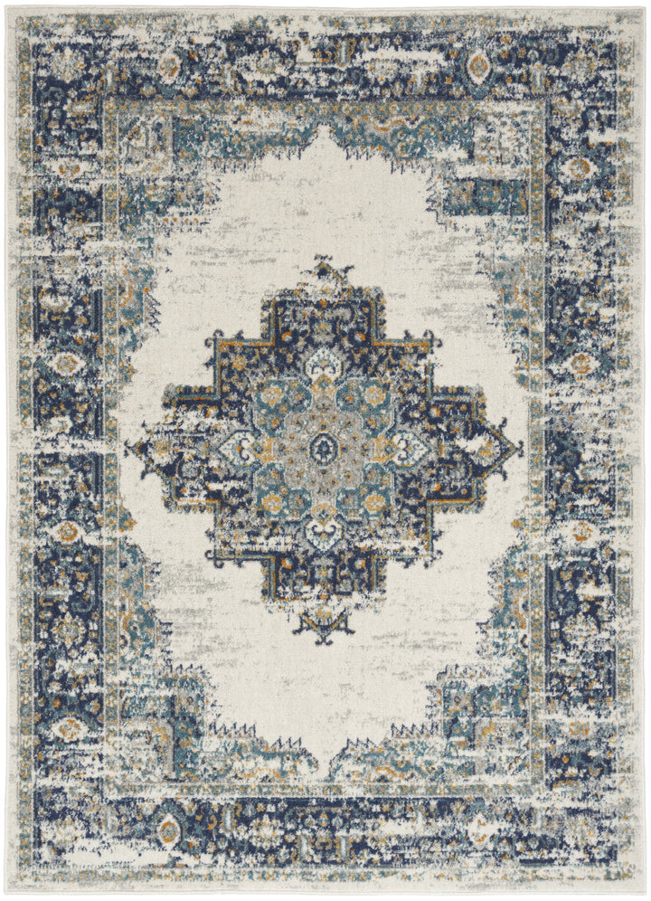 8 X 10 Cream Floral Power Loom Distressed Area Rug Image 1