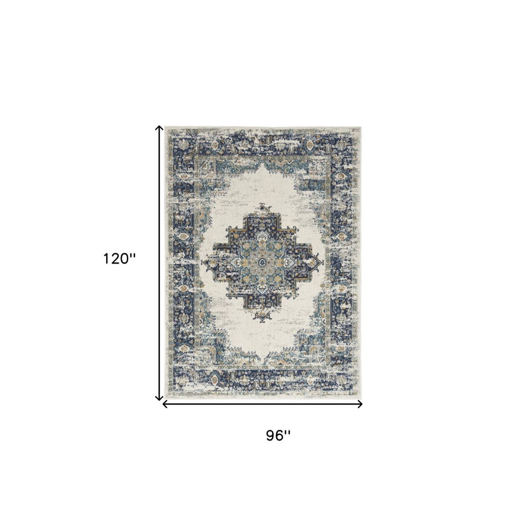 8 X 10 Cream Floral Power Loom Distressed Area Rug Image 9