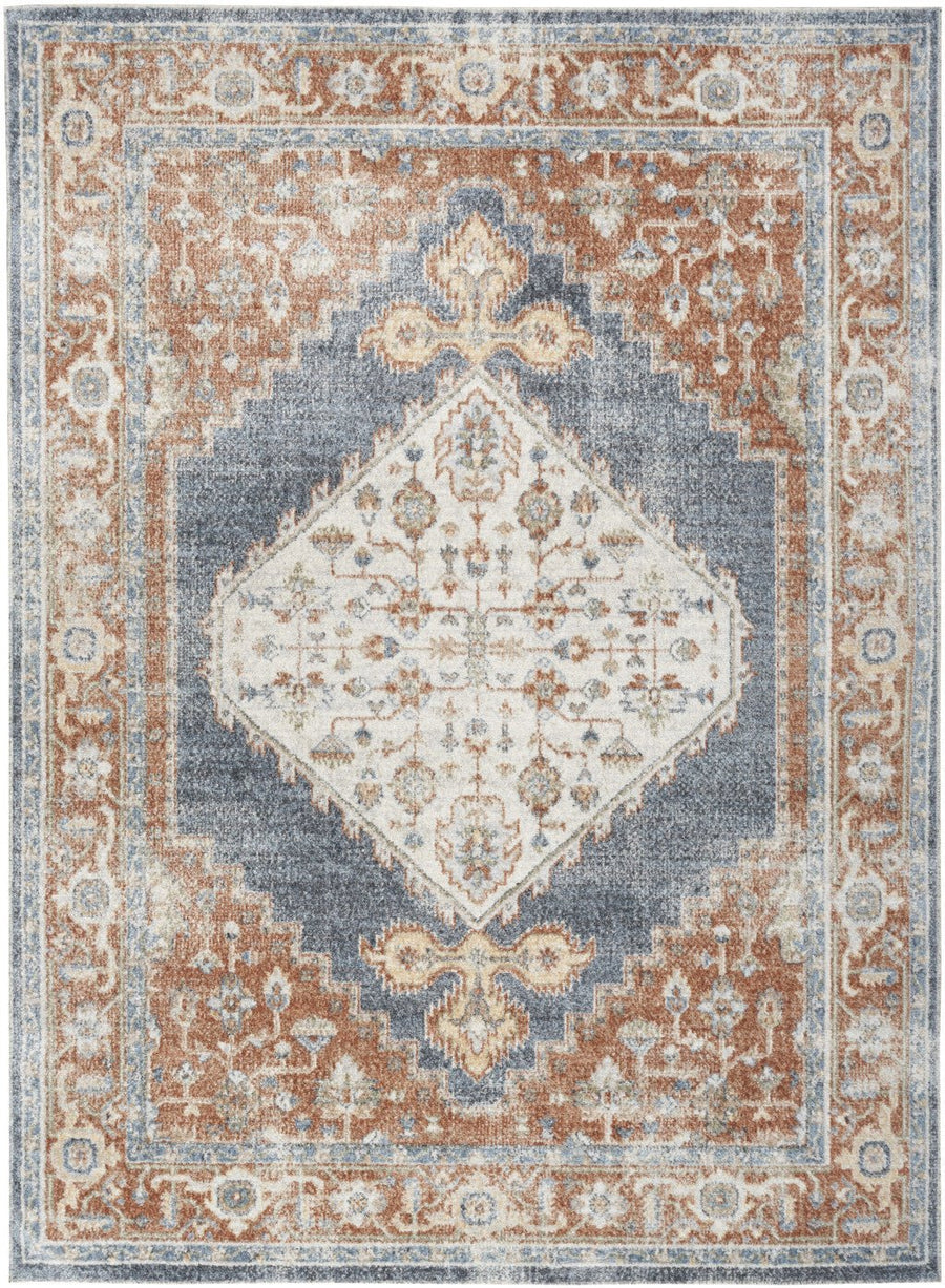 8 X 10 Denim Blue Oriental Power Loom Distressed Washable Area Rug Image 1