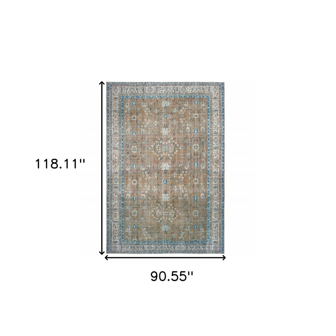 8 X 10 Gold And Grey Oriental Power Loom Stain Resistant Area Rug Image 5