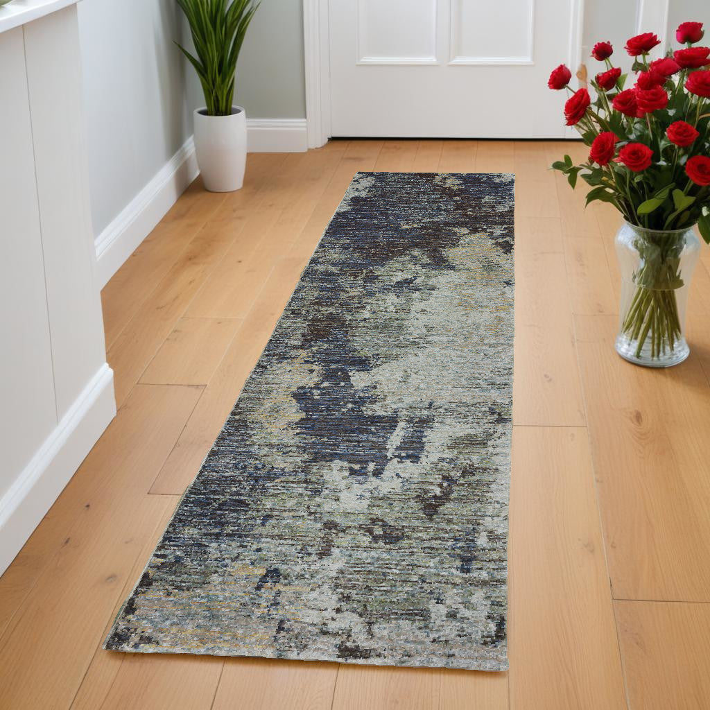 8 Runner Navy Blue Abstract Power Loom Runner Rug Image 1