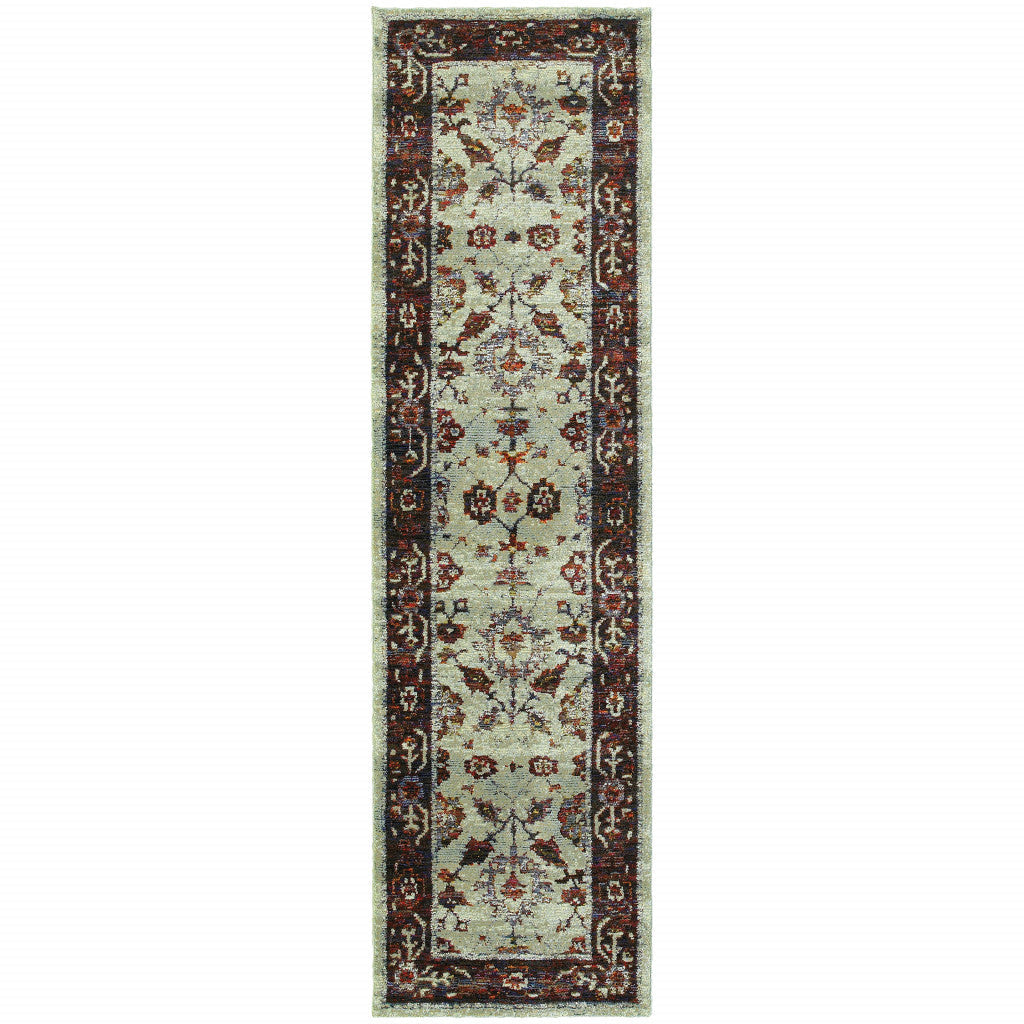 8 Runner Red and Ivory Oriental Power Loom Runner Rug Image 2