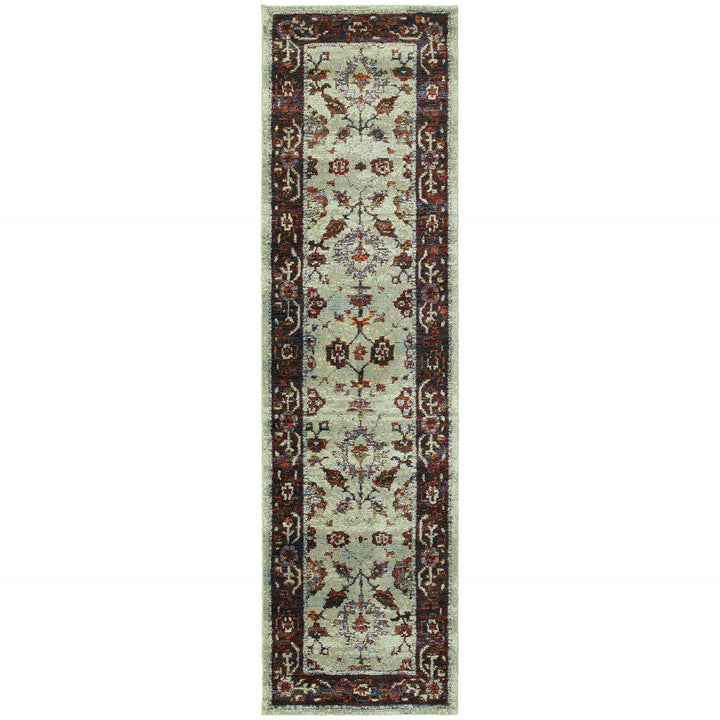 8 Runner Red and Ivory Oriental Power Loom Runner Rug Image 2