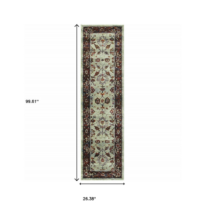 8 Runner Red and Ivory Oriental Power Loom Runner Rug Image 3