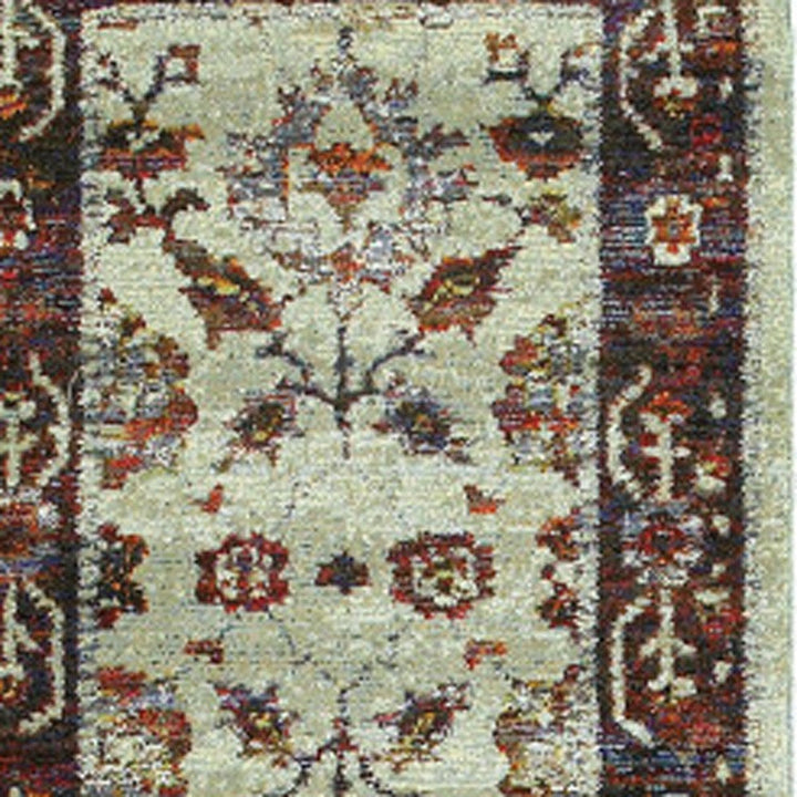 8 Runner Red and Ivory Oriental Power Loom Runner Rug Image 4