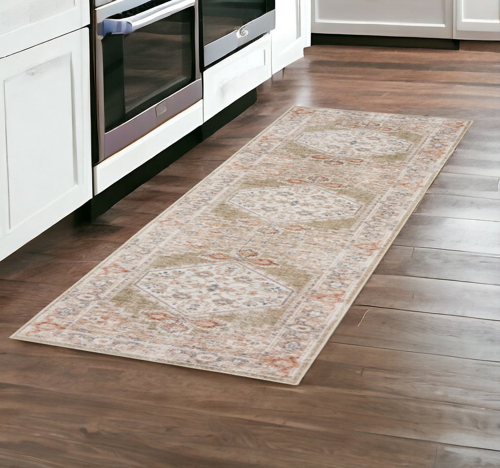 8 Sage Oriental Power Loom Distressed Washable Runner Rug Image 2