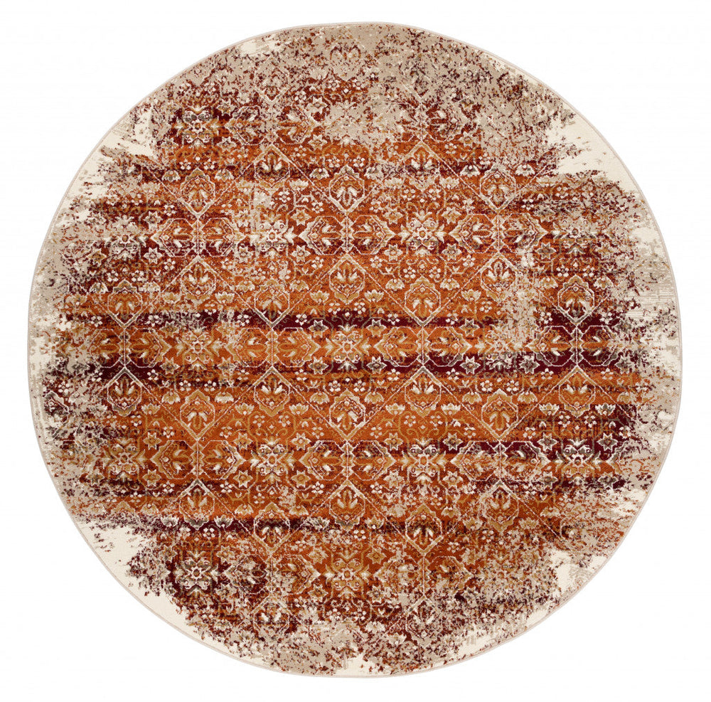 8 Rust Round Oriental Area Rug Image 2