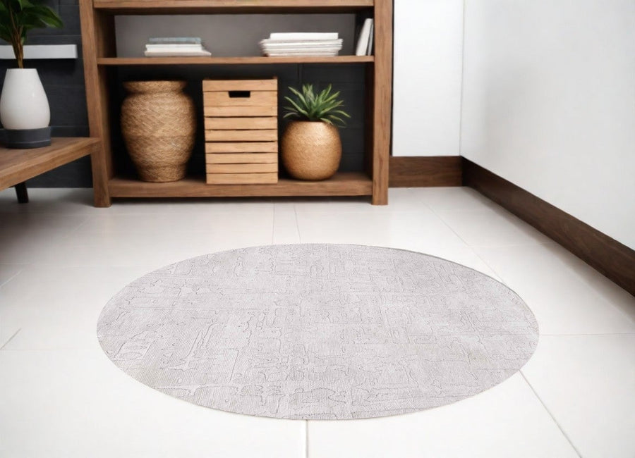 8 White Round Abstract Non Skid Area Rug Image 1