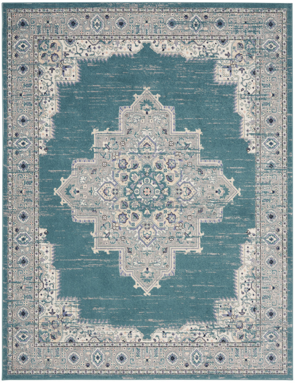 8 X 10 Aqua Floral Power Loom Distressed Area Rug Image 1