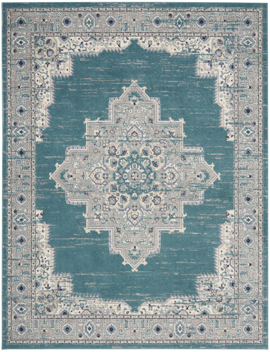 8 X 10 Aqua Floral Power Loom Distressed Area Rug Image 1