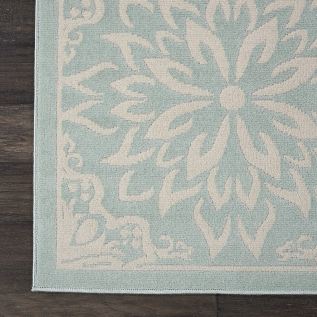 8 X 10 Aqua Floral Power Loom Area Rug Image 3