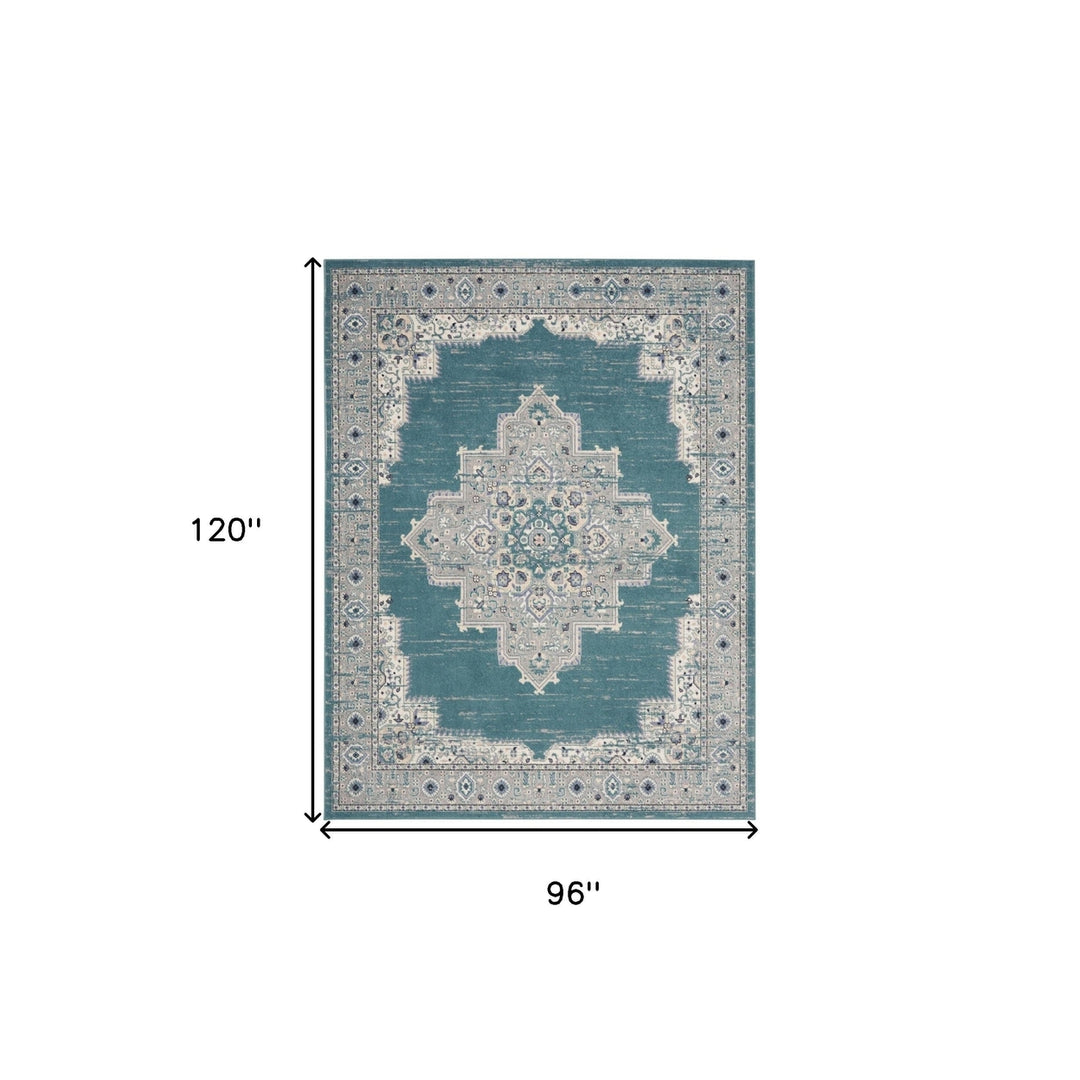 8 X 10 Aqua Floral Power Loom Distressed Area Rug Image 6