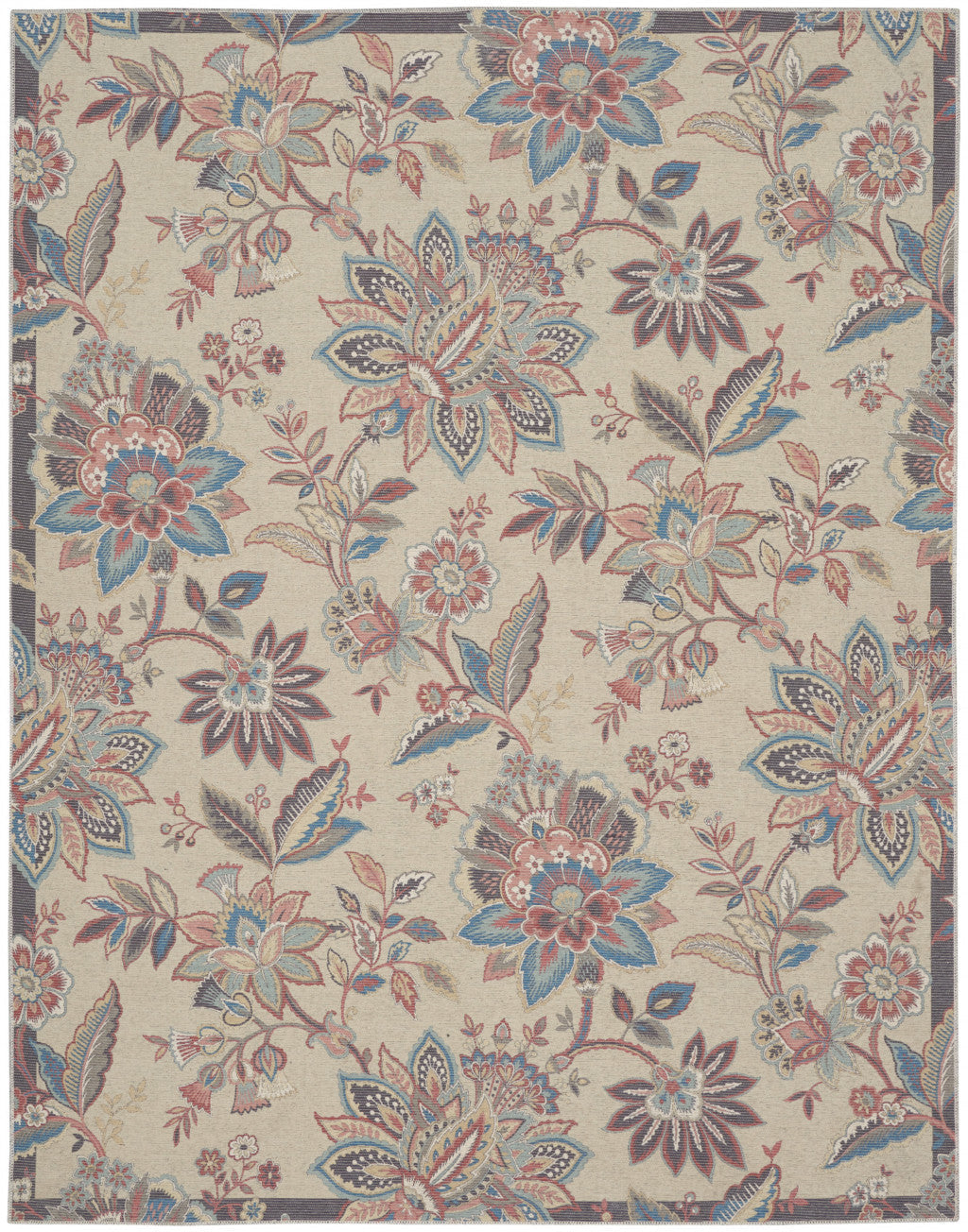 8 X 10 Beige Floral Distressed Washable Area Rug Image 1