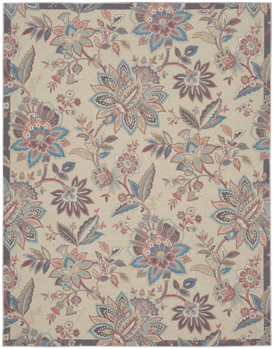 8 X 10 Beige Floral Distressed Washable Area Rug Image 1