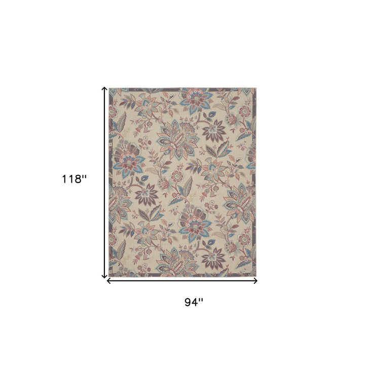 8 X 10 Beige Floral Distressed Washable Area Rug Image 5