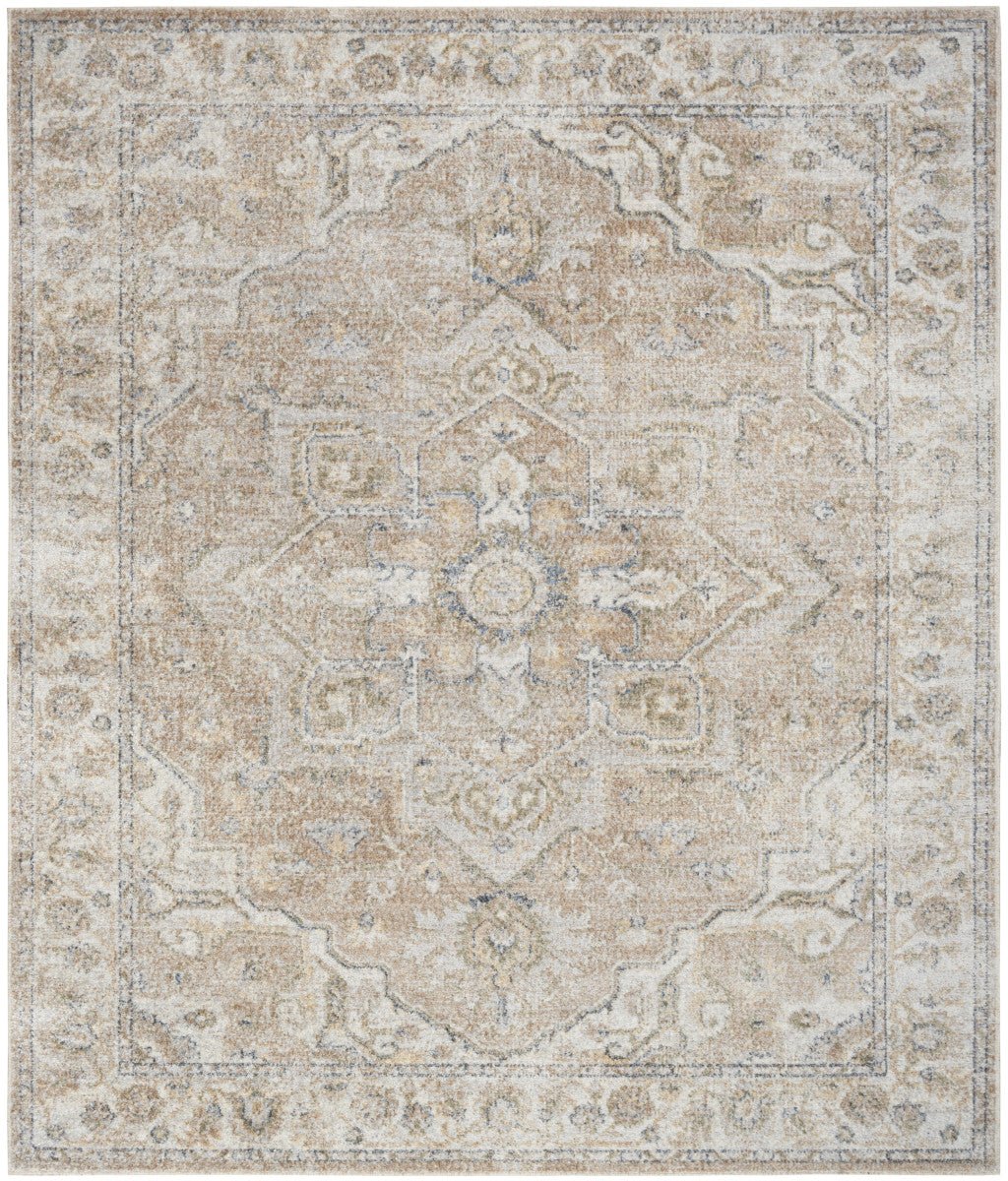 8 X 10 Beige Oriental Power Loom Washable Area Rug Image 1