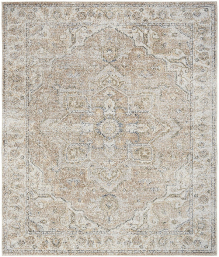 8 X 10 Beige Oriental Power Loom Washable Area Rug Image 1