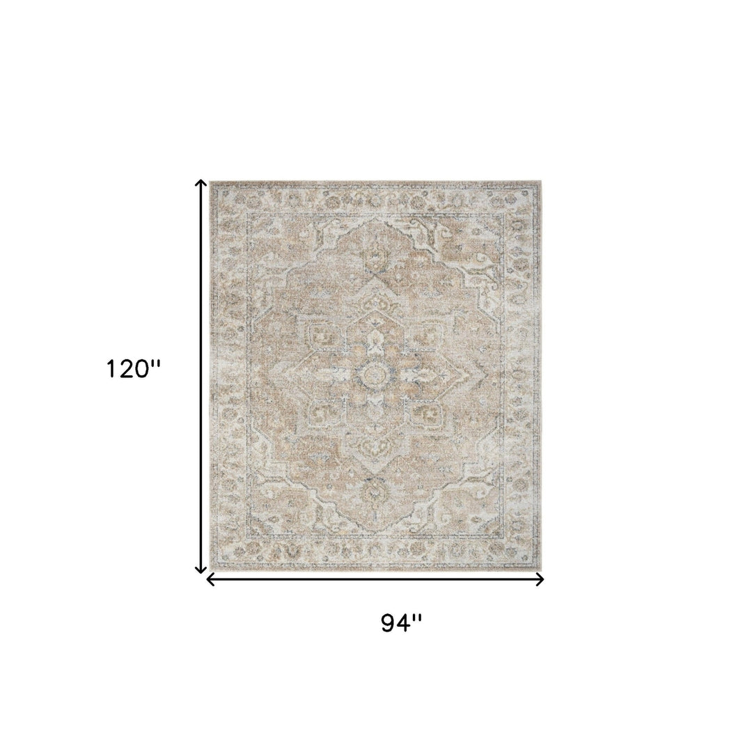 8 X 10 Beige Oriental Power Loom Washable Area Rug Image 8