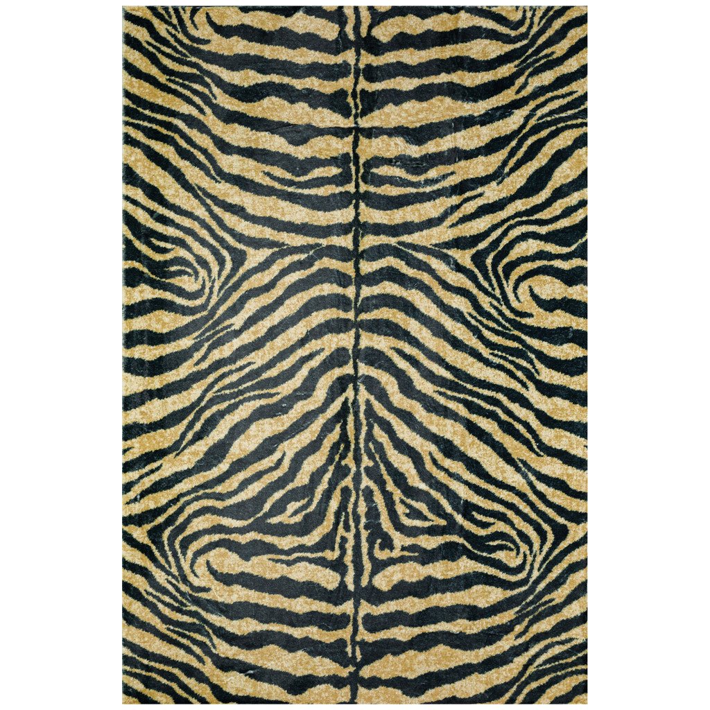 8 X 10 Black and Gold Animal Print Shag Handmade Non Skid Area Rug Image 1