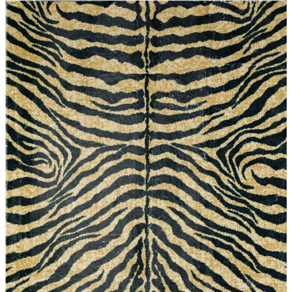 8 X 10 Black and Gold Animal Print Shag Handmade Non Skid Area Rug Image 4