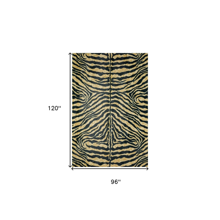 8 X 10 Black and Gold Animal Print Shag Handmade Non Skid Area Rug Image 7