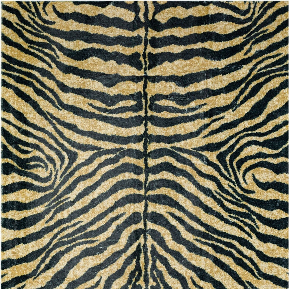 8 X 10 Black and Gold Animal Print Shag Handmade Non Skid Area Rug Image 9